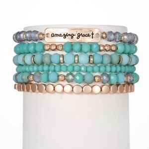 Amazing Grace Stackable Beaded Bracelet Set - Turquoise